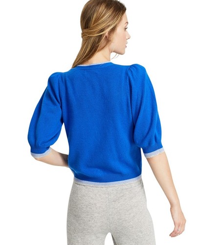 Charter Club Women's Cashmere Puff-Sleeve Cardigan (Duchess Blue, Small) - Picture 2 of 3