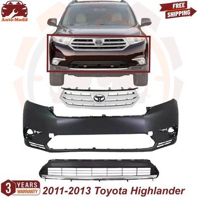 Front Bumper Cover & Upper Grille & Lower Grille For 2011-2013 Toyota Highlander