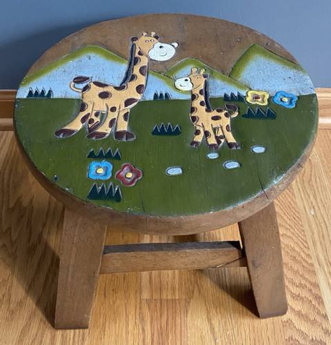 Wooden Painted Giraffe African Animal Kids Child's Children's Stool 12x10 2014