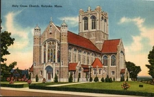 Vintage Holy Cross Church Holyoke MA Linen Postcard Tichnor Bros 1940s