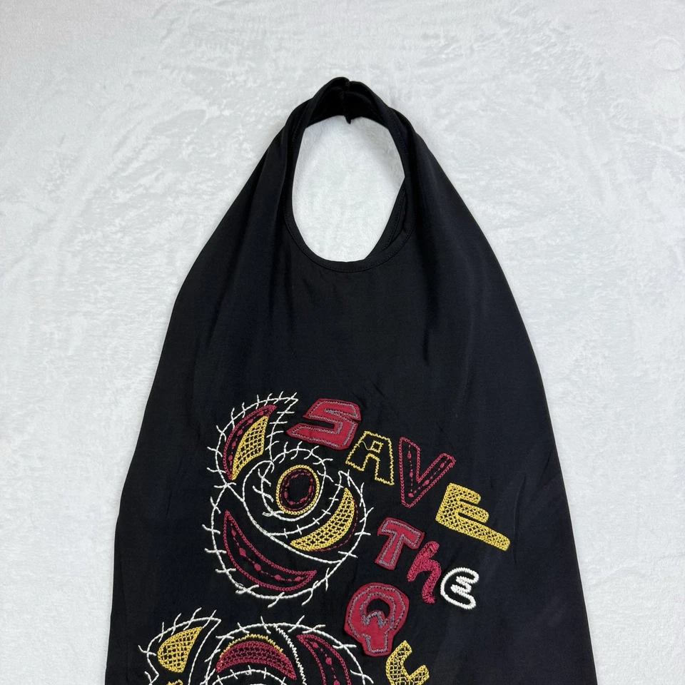 Vintage Save The Queen Top XL Italy Y2K Halter Black Stretch Embroider Lace Art - Image 4 of 4