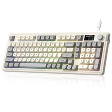 L98 Gaming Keyboard Wired, Cute Creamy Keyboard with Number Pad, Media Knob R...