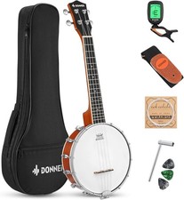 Donner Banjolele 4 String Banjo Ukulele kit Stringed Concert Size, Clear