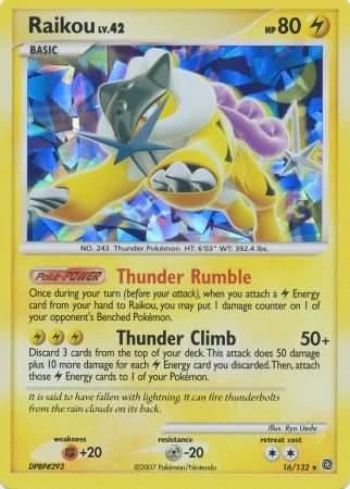 Raikou - 16/132 - Pokemon Secret Wonders Holo Card Cracked NM