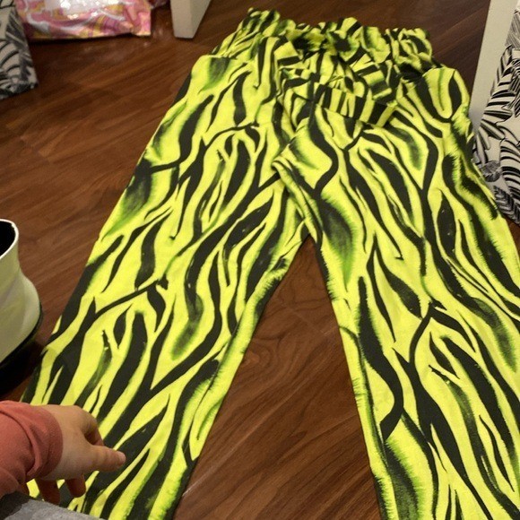 Sigal / Neon Zebra Paper Bag Linen Blend Pants Small S View 6