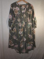Torrid Size 2 Grey w Pink Flower Baby Doll Hi-Low 3/4 Sleeve Dress Polyester