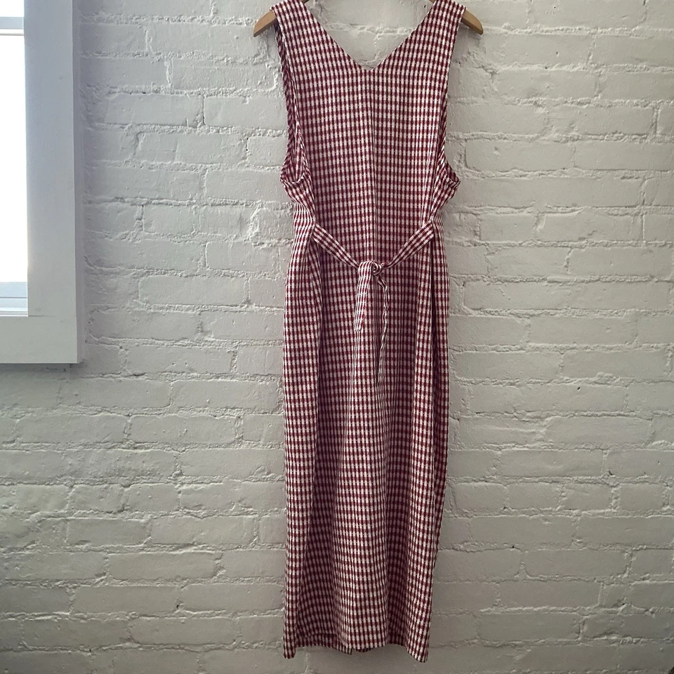 Vestido Vintage Vermelho Branco Estampa Xadrez Botão para Cima Maxi Cottagecore Natal 11/12 - Imagem 2 de 4