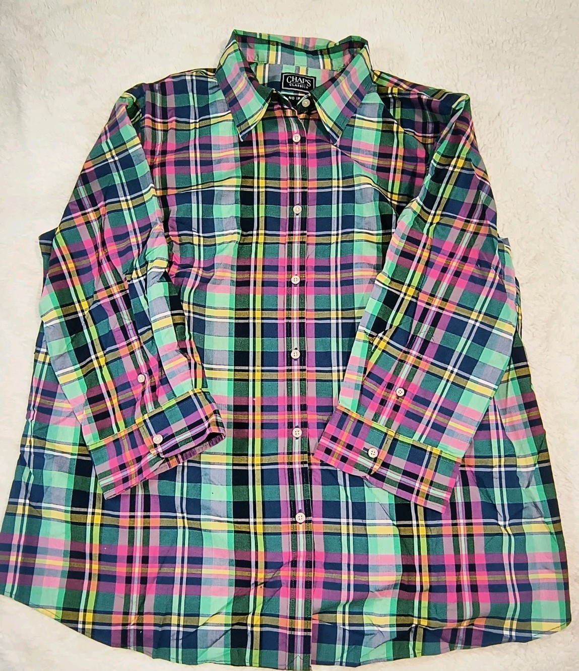 Chaps Classics Women's 1X Plus No Iron Plaid Shirt Multicolor Button Up 1XG