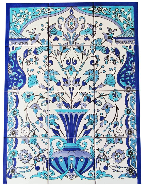 Vaso De Azulejos Pintados A Mano Art Deco Mosaico 60cm
