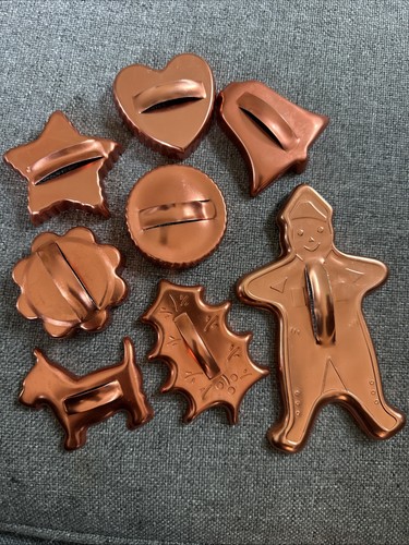 Vintage Copper Color Aluminum Cookie Cutters Holiday Lot of 8