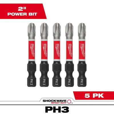 SHOCKWAVE Impact Duty 2 In. Phillips #3 Alloy Steel Screw Driver Bit (5-Pack)