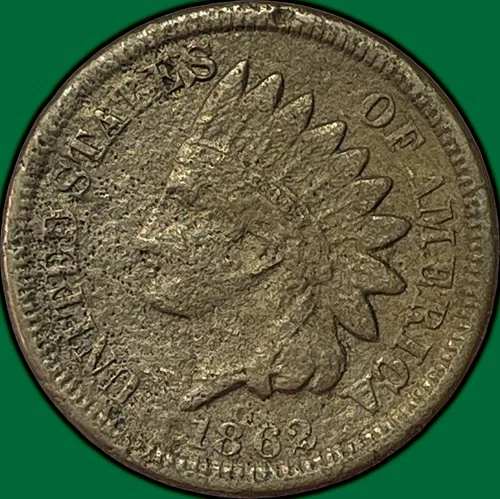 1862 Indian Head Cent Very Fine VF Coin, Corrosion #35264