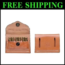 Compartmentalized Tan Leather Ammo Holder - Holds 6 Cartridges for .38 and .357