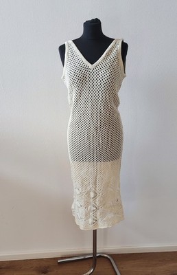 Vero Moda Häkelkleid M cremebeige Strandkleid Mesh Sommerkleid Slip Dress Urlaub