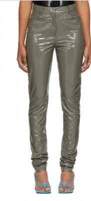 Tibi Patent Faux Leather Skinny Pants Womens 10 Cement Gray Full Length