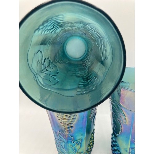 Vintage Carnival Indiana Glass Tumblers Set of 3 Iridescent Grape Leaf Design 6" - Picture 3 of 4