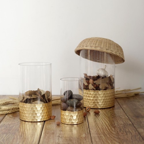 3 CLEAR GOLD 6" 8" 10" Glass Cylinder Honeycomb Rim Vases Wedding Centerpieces - Picture 4 of 8