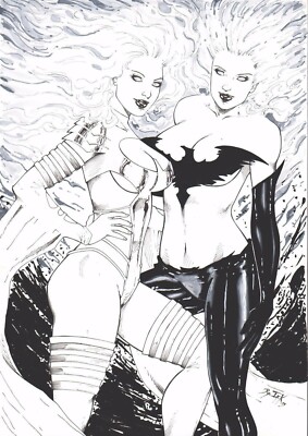 Emma Frost & Dark Phoenix by Dy Jack Original Comic Art X-Men White Queen 11x17