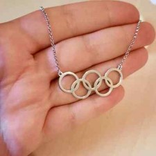 Olympic Necklace 14K White Gold Plated 925 Silver Olympic Sports Pendant