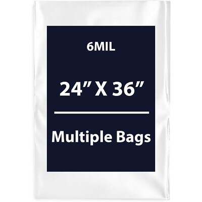 6Mil 24'' X 36'' | LDPE Clear Flat Poly Bags, Flexible & Durable | Multiple Bags