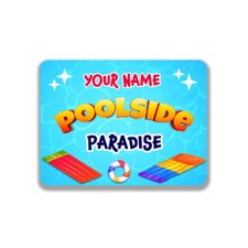 Personalized Poolside Paradise Sign Blue Custom Tropical Metal Sign