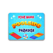 Personalized Poolside Paradise Sign Blue Custom Tropical Metal Sign
