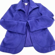 Chicos Velvet Collar Blazer Size 1/Sm Purple Lined Stretch Jacket Long Sleeves