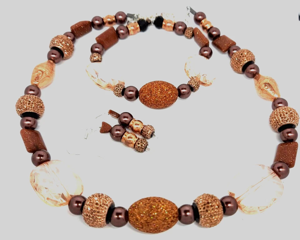 PULSERA COLLAR MARRÓN con cuentas hechas a mano PULSERA conjunto cuentas COBRE H10 Foto 3 de 4