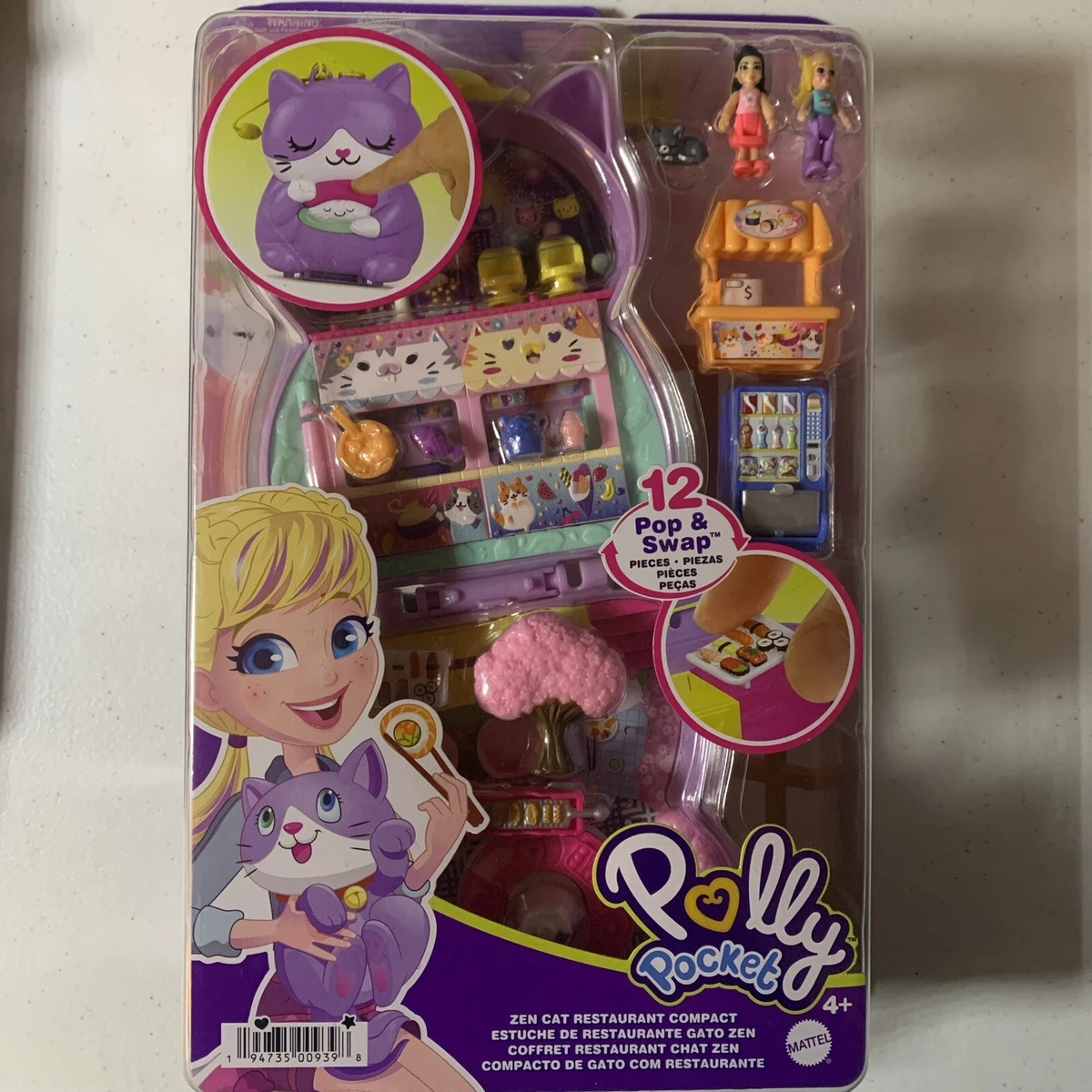 Polly Pocket Zen Cat Restaurant Compact Playset Pop Swap Pieces Sushi Mini Toy