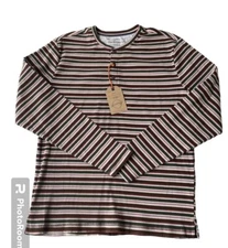 Weatherproof Vintage Striped Ribbed Henley Pullover Men's Large Cotton Blend NWT