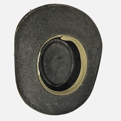 Vintage Black w Gold Cat Lady Stones Bling Boater Straw Hat sz M Dorfman Pacific Vintage Black Gold Cat Lady Stones Bling Boater Straw Hat sz  main image 4