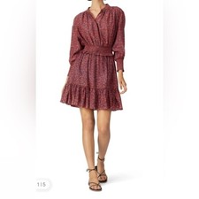 REBECCA MINKOFF Printed Chloe Dress Floral Ruffles Blouson Sz Med Blue Red