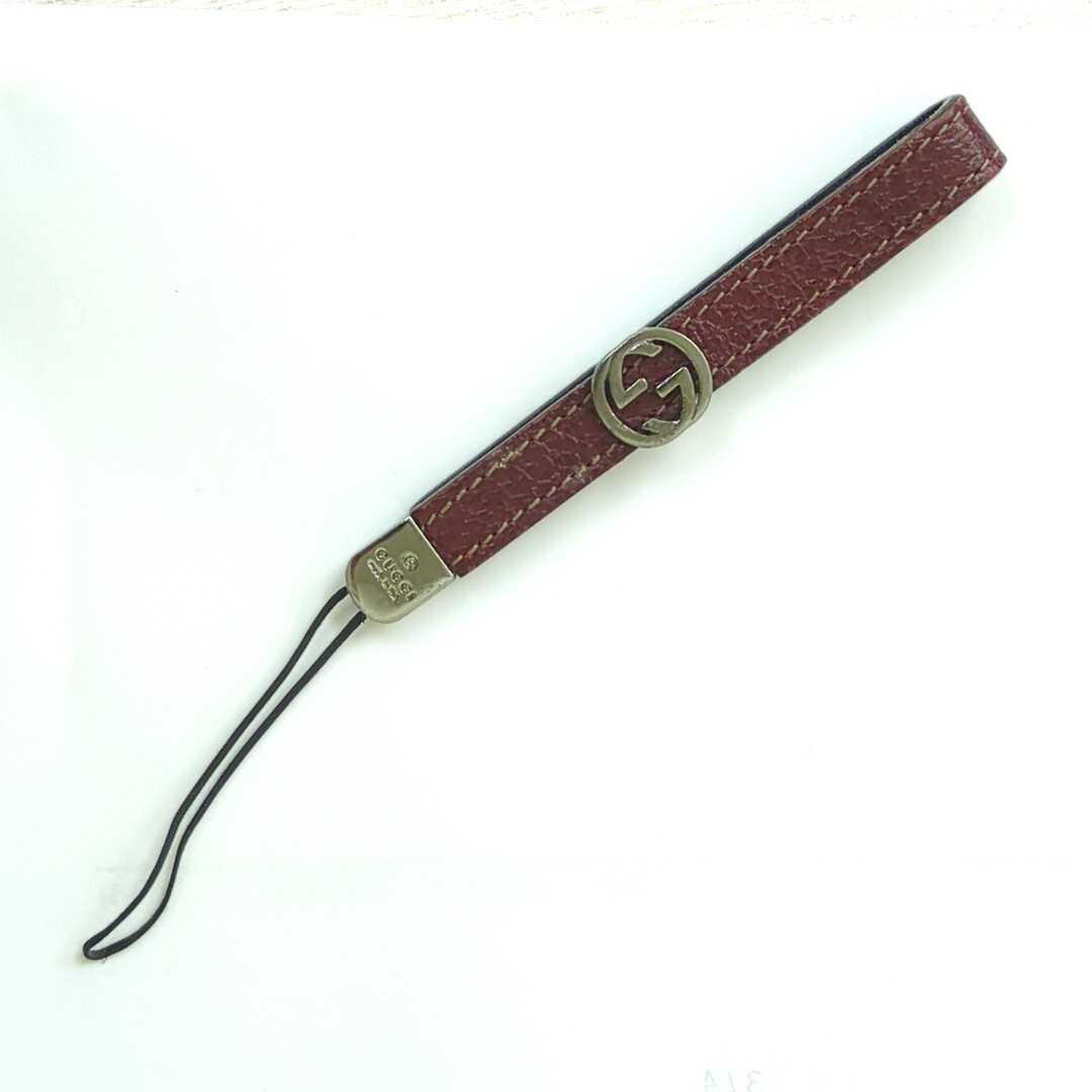 GUCCI Leather Cell Phone Strap GG Logo Reddish Brown made