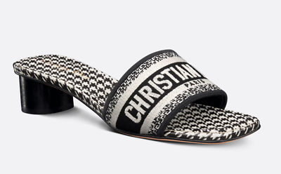 Christian Dior Dway Heeled Slide Black White Houndstooth Logo Heel