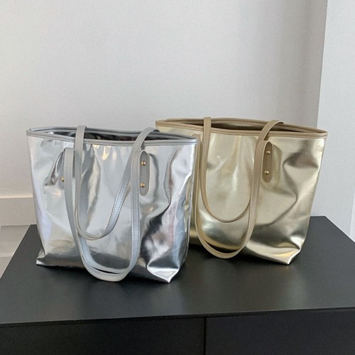 PU Leather Shoulder Bag Large Capacity Handbags Casual Silver Tote Bags Travel