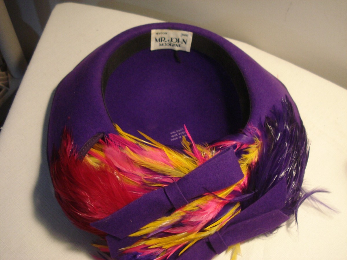 Mr John Modern Purple Feather Hat Vintage Mr. John Original Purple Feather Wide Brim Hat | eBay main image 2
