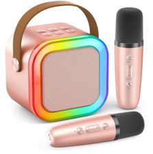 Portable Karaoke Machine with Bluetooth   2 Mics  Lights, Kids  Adults