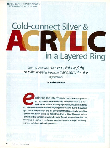 Art Jewelry Magazine Nov 2012 Argento Acrilico Anello Metallo Argilla Orecchini Riciclati - Foto 5 di 7