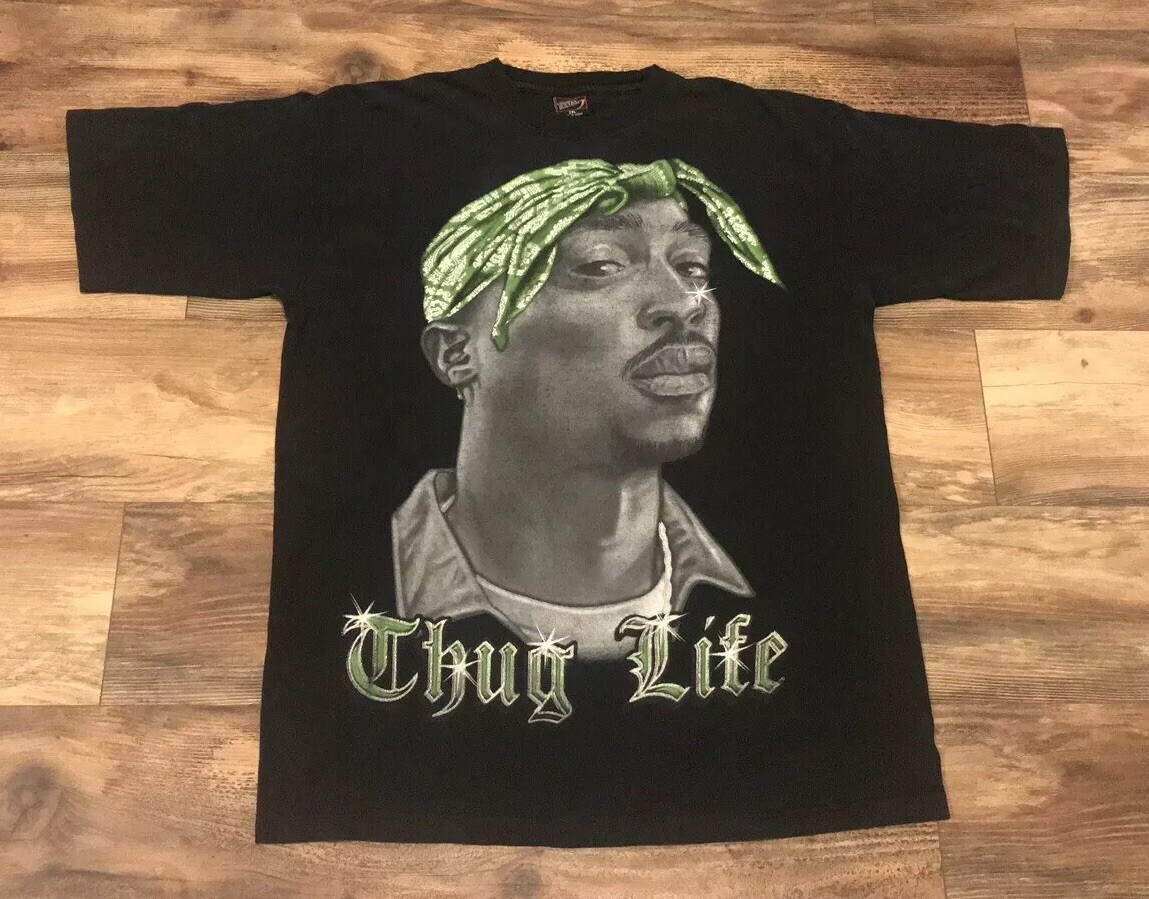 Vintage 2Pac Thug Life Hip Hop T-Shirt - Black Graphic Tee, Regular Fit, Size XL