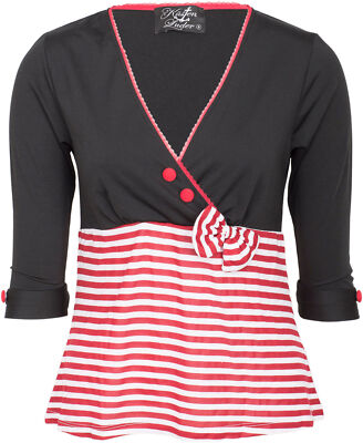 Küstenluder GRACIE Rockabilly Striped SAILOR Bow V-Neck SHIRT Retro