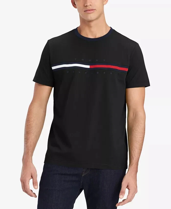 TOMMY HILFIGER Men\'s Tino Logo Short Sleeve T-Shirt, Black, Sz M | eBay