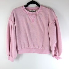 Topshop Womens Cropped Sweatshirt Puff Sleeve Crew Neck Pullover Pink Size 0-2