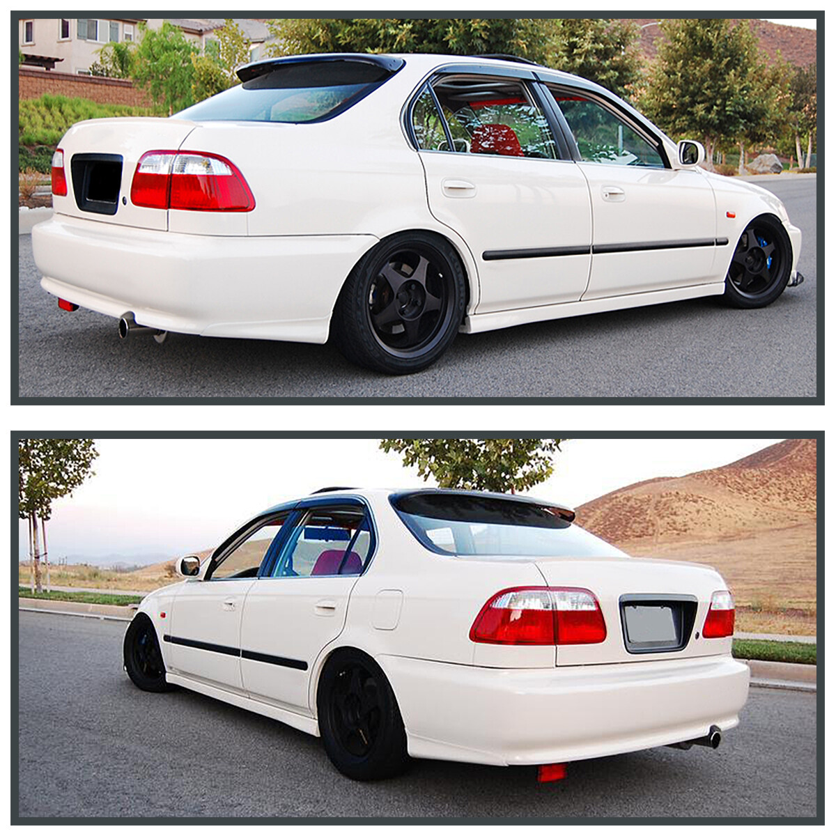 Fits 19992000 Honda Civic EK 4Dr Sedan Red/Clear Tail Lights Brake