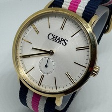 Chaps Quartz Watch Men 50m Gold Tone Steel Small Second Analog New Battery