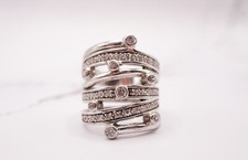 Vintage Stacked Bezel & Pave Sterling Silver 925 Cocktail Ring Size 7