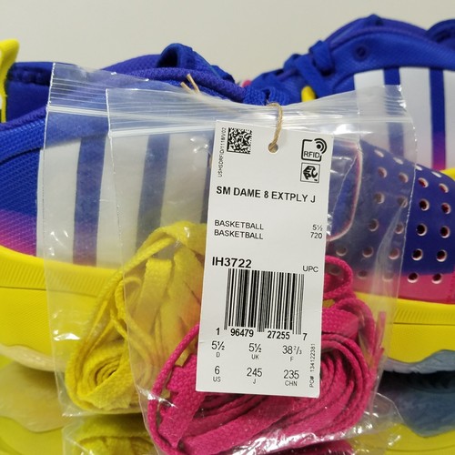 Adidas Dame 8 EXTPLY - Youth 6 Women's 7 - Blue Yellow Basketball Shoes IH3722 - Imagen 10 de 10