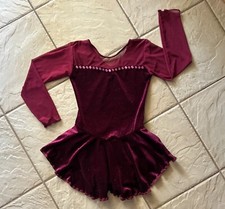 NEW Girl GLITTERY Wine VELVET Crystal GEMS Competition FIGURE Ice Skating DRESS