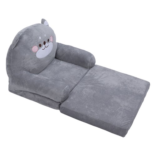 2 Layers Kids Cat Toddler Chair Plush Fold Out Sofa Bed Grey for Living Room uk - Picture 7 of 12