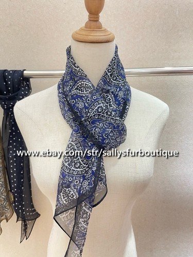 Sallys 100% Mulberry Silk Chiffon Shawl Paisley Print Neckerchief Oblong Scarf - Picture 3 of 4