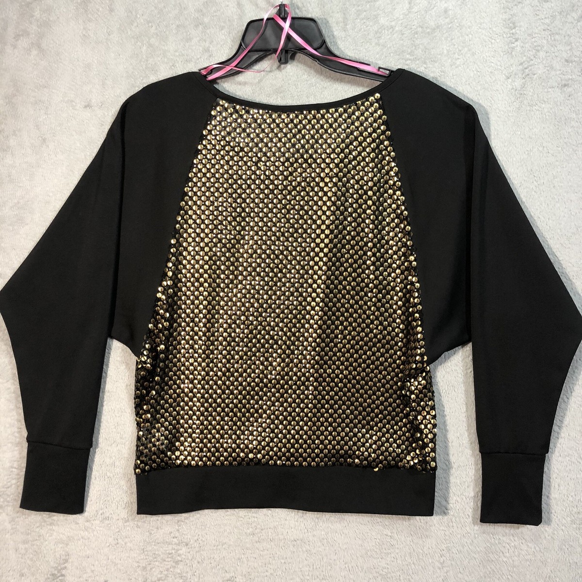 Issac Mizrahi New York Top Sequin Sheer Mesh Dolman Long Sleeve